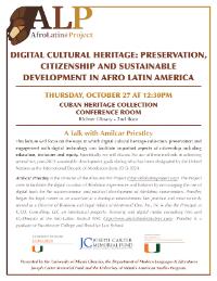 Digital Cultural Heritage - Preservation, Citizenship, and Sustainable Development in Afro Latin America